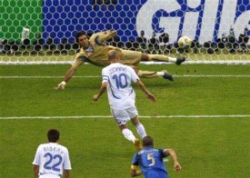 Zidane scoring France's only goal in the World Cup final