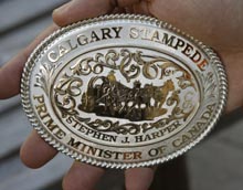 Harper's belt buckle from the Calgary Stampede