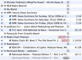 Podcasts subscribed to via iTunes