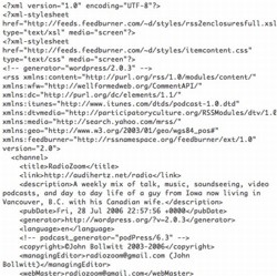 Snippet of code from the RadioZoom RSS feed